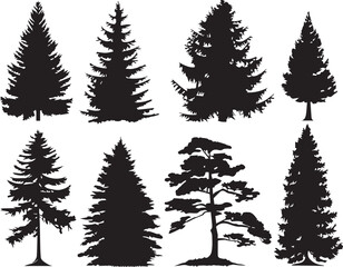 Obraz premium A set of Christmas trees. Hand drawn vector illustration 
