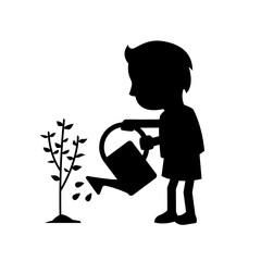 A child watering a tree.