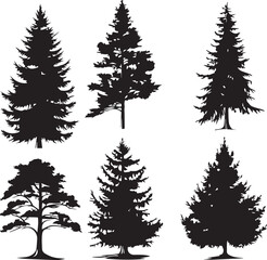 Obraz premium A set of Christmas trees. Hand drawn vector illustration 