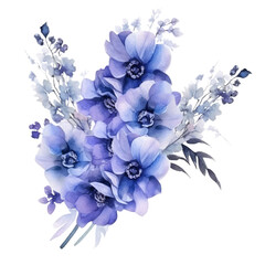 Watercolor a simple delphinium floral bouquet png, elegant wedding arrangement, blue blossom on transparent background