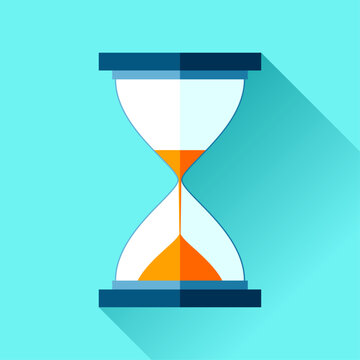 Hourglass icon in flat style, sandglass timer on color background. Vector design element for you project 