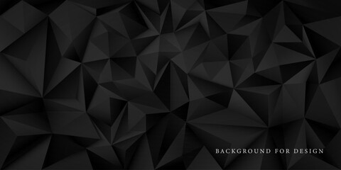 Black vector abstract geometric pattern. Dark polygon texture. 3d creative background