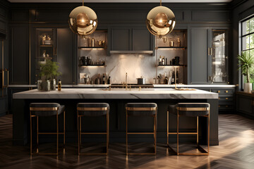 Hollywood Glam kitchen featuring sleek black cabinets