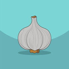 Garlic vegetable on a blue background. Healthy food design. Vector illustration