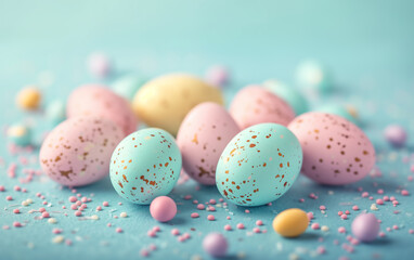 Fototapeta na wymiar Colorful Easter eggs on pastel green background