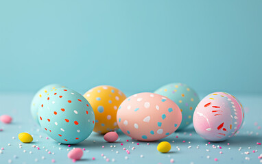 Fototapeta na wymiar Colorful Easter eggs on pastel green background