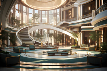 Hotel Lobby with a Circular Rotunda and Skylights - obrazy, fototapety, plakaty