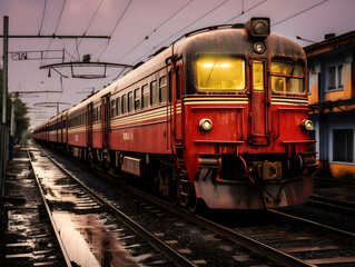 Obraz premium Vintage Train on Tracks in Rural Setting