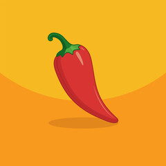 Chili pepper on a yellow background. Healthy food design. Vector illustration