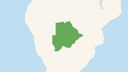 Green Botswana Territory On White and Blue World Map