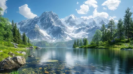 Foto op Canvas Landscape of mountain beside the river © Left
