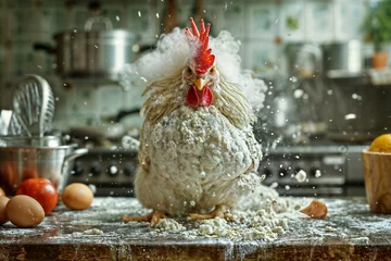 Deurstickers Flour-Covered Rooster in Kitchen. Created with Generative AI © Mihai Zaharia