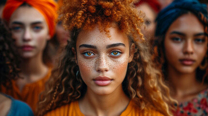 Obraz premium Portrait of african american curly haired girl with freckles