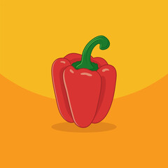 Bell pepper on a yellow background. Healthy food design. Vector illustration