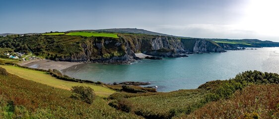 Pwllgwaelod Beach And Dinas Head At The Wild Atlantic Coast Of Pembrokeshire In Wales, United...