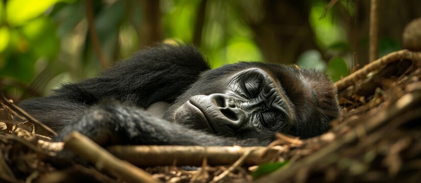 Mesmerizing Image of a Peaceful Sleeping Western Lowland Gorilla (Gorill, Gorill, Gorilla) in its Natural Habitat