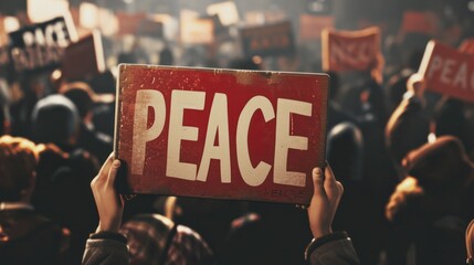 Peace Demonstration with Peace Placard - obrazy, fototapety, plakaty