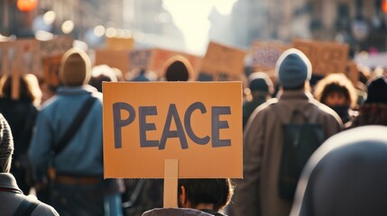 Fototapeta premium Peace Demonstration with Peace Placard