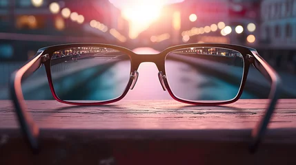 Foto op Plexiglas Concept of eyesight correction with glasses on a bridge handrails © john