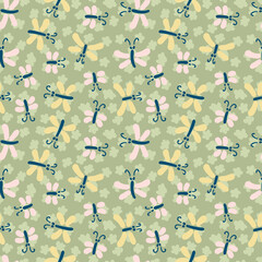 Hippie aesthetics butterflies and daisy flowers seamless pattern. Perfect print for T-shirt, paper, textile and fabric. Animalistic background for decor and design.