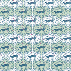 Medieval bestiary style dragons mysterious beasts doodle seamless pattern. Surrealistic print for tee, paper, textile and fabric. Hand drawn illustration.