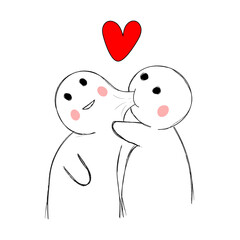 couple in love on a white background with a red heart kissing