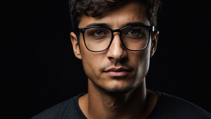 Fototapeta na wymiar close up man wearing glasses isolated on black background