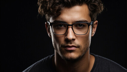 Obraz premium close up man wearing glasses isolated on black background