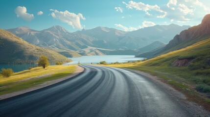 Curve Road with Scenic Nature Landscape