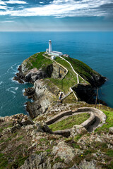 Spectacular Path With Steep Steps To South Stack Island With South Stack Lighthouse And View To The...