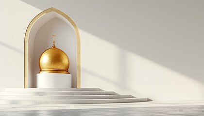 3d rendering of golden mosque on white background. Ramadan Kareem concept