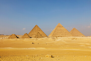 Egypt. Cairo - Giza. General view of pyramids from the Giza Plateau (on front side 3 pyramids...