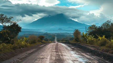 Rural Road Toward A Volcano