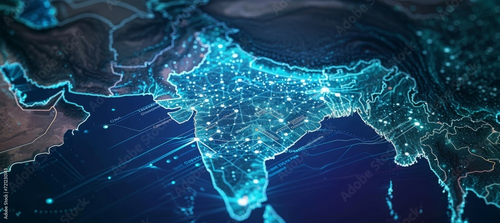 Poster India network map. Digital wireless technology. Generative AI technology.