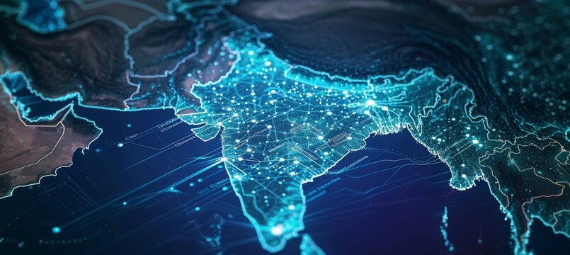 India network map. Digital wireless technology. Generative AI technology.
