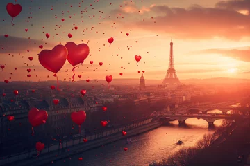 Gordijnen The city of love Paris, France - Concept love for life and people. © Chebix