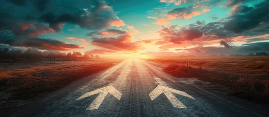 Choosing between three arrows - left, right, or forward - to decide the future direction.