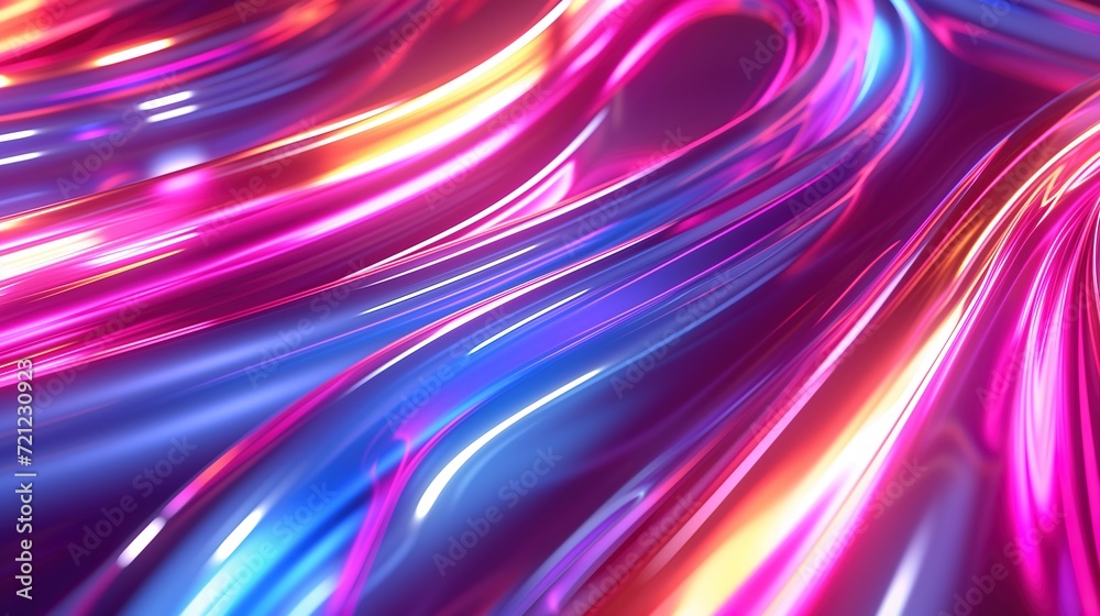 Wall mural neon lighting lines and waves in purple and blue background. colorful glowing energy flow swirls bac