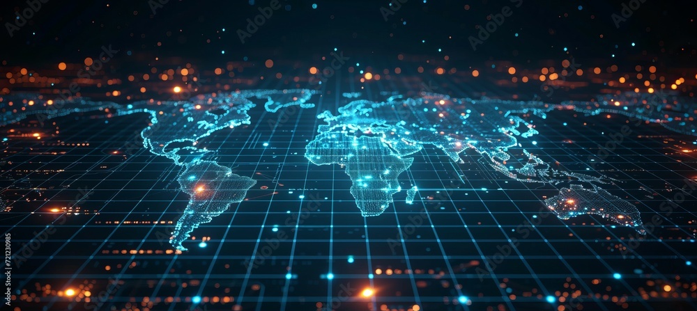 Wall mural world map with glow effect and connect grid. technology global network connection concept. generativ