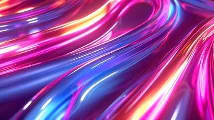Neon lighting lines and waves in purple and blue  background. Colorful glowing energy  flow swirls background. Generative AI.