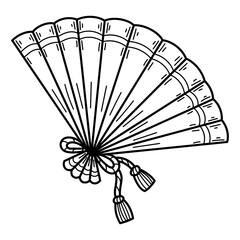 Folding semicircular fan sketch. Hand drawn doodle illustration.