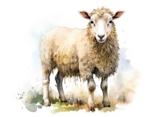 Fototapeta premium Watercolor Sheep Isolated, Aquarelle Lamb, Creative Watercolor White Sheep on White, Ram Drawing