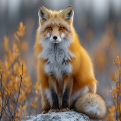 Fototapeta premium Charming Red Fox: Enchanting photo of a red fox in a natural setting, capturing the beauty of wildlife.