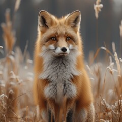 Fototapeta premium Charming Red Fox: Enchanting photo of a red fox in a natural setting, capturing the beauty of wildlife.
