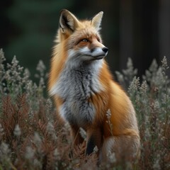 Fototapeta premium Charming Red Fox: Enchanting photo of a red fox in a natural setting, capturing the beauty of wildlife.