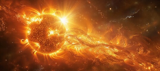 Sun solar flare on space. Generative AI technology.	
