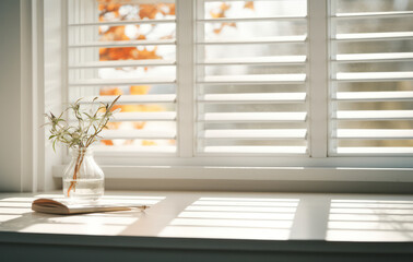 Vintage Wood Window with Striped Curtain: Nostalgic Charm and Natural Light Accentuate Retro Home Interior.