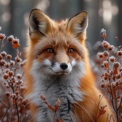 Fototapeta premium Charming Red Fox: Enchanting photo of a red fox in a natural setting, capturing the beauty of wildlife.