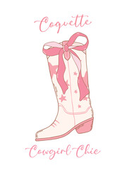 Coquette Pink Cowgirl Boots with Ribbon Bow Hand Drawn Doodle