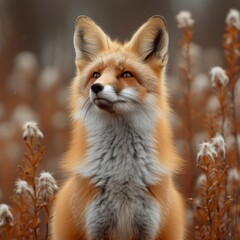 Obraz premium Charming Red Fox: Enchanting photo of a red fox in a natural setting, capturing the beauty of wildlife.